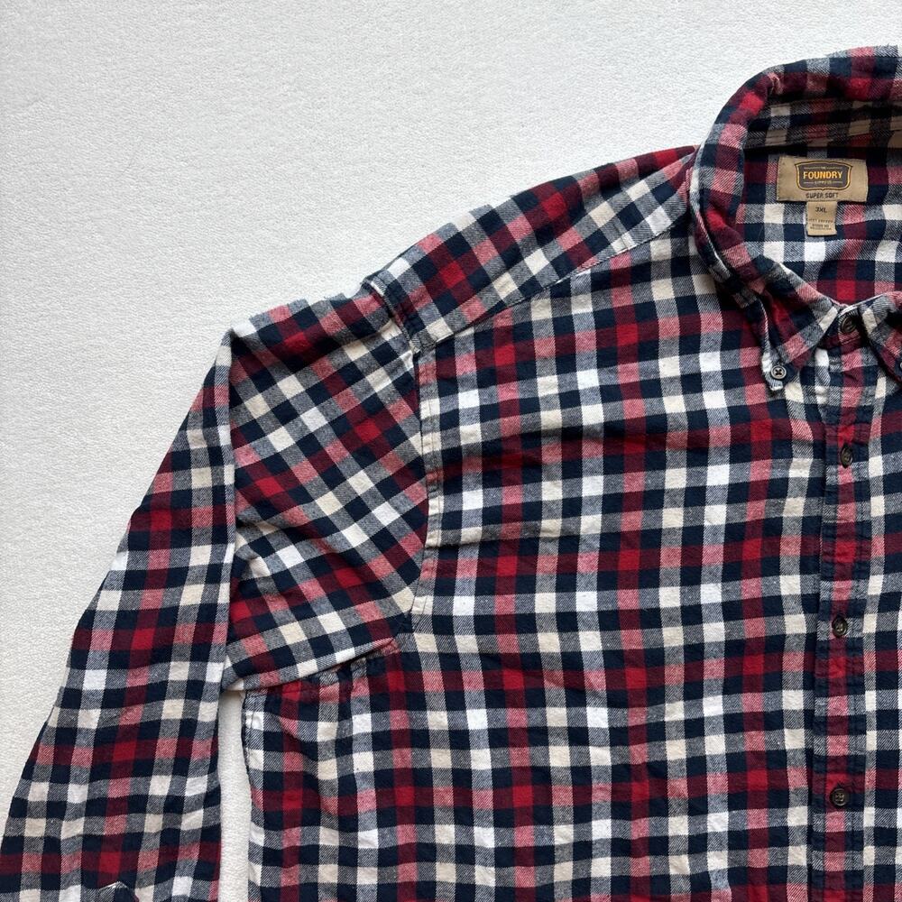 The Foundry Supply Co Men 3XL Long Sleeve Red Plaid Shirt Super Soft 100% Cotton - Picture 3 of 14